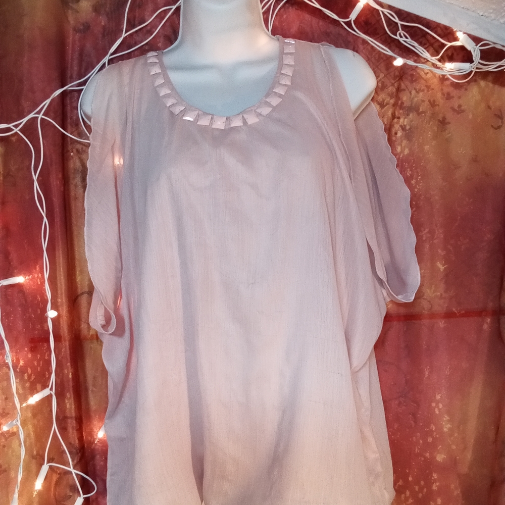 Charlotte Russe Blush Pink Studded Cold-Shoulder Blouse